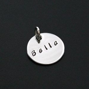 One 5/8&quot;, 1/2&quot; or 3/8&quot; Sterling Silver Hand Stamped PERSONALIZED Add on Charm MOM Dad Kids Name Tag Bridesmaid Initial Pendant Handstamped