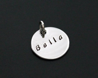 One 5/8", 1/2" or 3/8" Sterling Silver Hand Stamped PERSONALIZED Add on Charm MOM Dad Kids Name Tag Bridesmaid Initial Pendant Handstamped