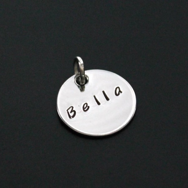 One 5/8", 1/2" or 3/8" Sterling Silver Hand Stamped PERSONALIZED Add on Charm MOM Dad Kids Name Tag Bridesmaid Initial Pendant Handstamped