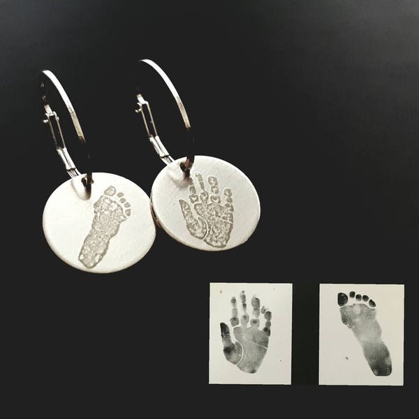 Paw Print or Footprint Hand Print Heartbeat Signature Sterling Silver Gold Filled, Lever Back & Kidney or Studs