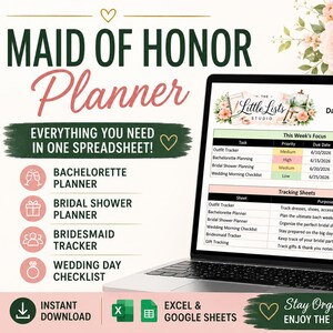 Ultimate Maid of Honor Planner Spreadsheet | Wedding Dashboard | Bachelorette Planner | Bridesmaid Tracker