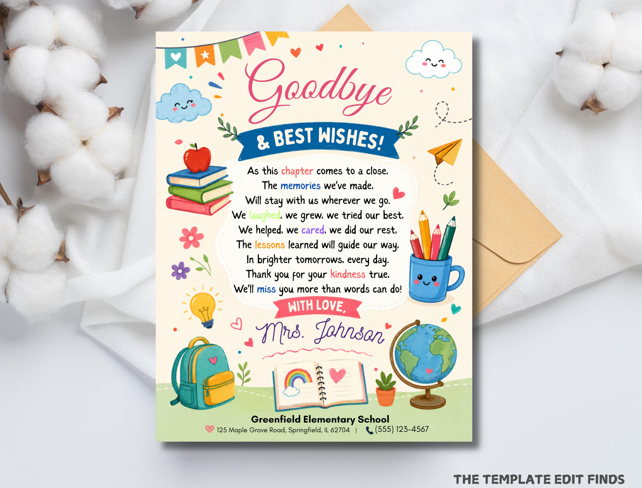 Goodbye Letter to Student Teacher Goodbye Letter Poem End of School ...