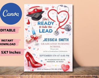 Graduation Invitation, Medical Theme, Editable Template (Digital Download)