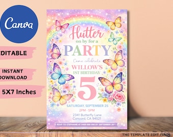 Butterfly Birthday Invitation: Rainbow Party (Instant Download)