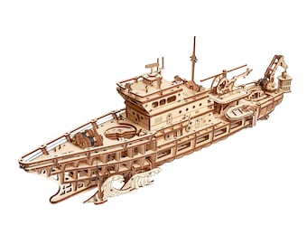 3D wooden puzzle DIY Ship model kit Laser cut mechanical puzzles Wood toy Nautical gift, Ocean Explorer Yacht by WoodTrick
