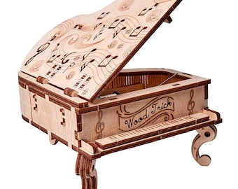 3D wooden puzzle DIY Piano model kit Music box that plays Moonlight Sonata Laser cut mechanical puzzles, Grand Piano by WoodTrick