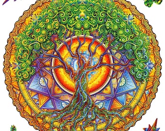 Wooden jigsaw puzzle Tree of Life Mandala Boho art Laser cut wood puzzles for adults by Unidragon