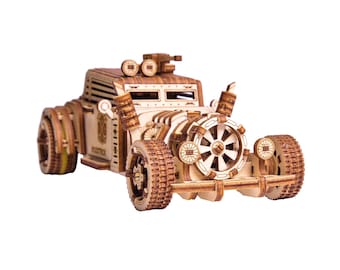 3D wooden puzzle DIY Car model kit Laser cut mechanical puzzles Wood toy car Vintage hot rod, Apocalyptic Car by WoodTrick