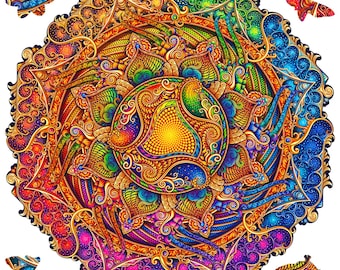 Wooden jigsaw puzzle Mandala art Laser cut wood puzzles for adults Boho decor Inexhaustible Abundance by Unidragon