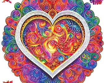 Wooden jigsaw puzzle Mandala Love Laser cut wood puzzles Whimsical heart Engagement gift for couple Conscious Love by Unidragon