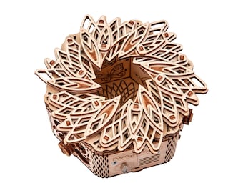 3D wooden puzzle DIY Music jewelry box model kit Laser cut mechanical puzzles Storage box, Mystery Flower by WoodTrick
