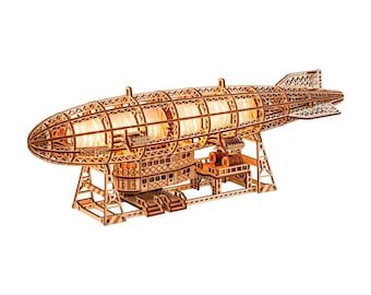 3D wooden puzzle DIY Airship model kit Wood lamp Laser cut mechanical puzzles LED night light, Luminous Zeppelin by WoodTrick