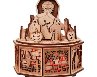 3D wooden puzzle DIY Halloween decoration model kit Laser cut mechanical puzzles Gothic music box, Happy Halloween by WoodTrick