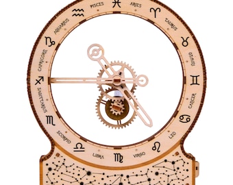 3D wooden puzzle DIY Table clock model kit Mechanical puzzles Desk clock Astrology gift, Kinetic Clock: Zodiac by WoodTrick
