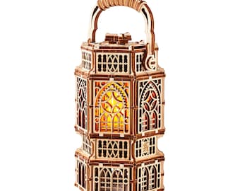 3D wooden puzzle DIY Vintage lantern model kit Wood lamp Laser cut puzzles LED night light, Antique Lantern by WoodTrick