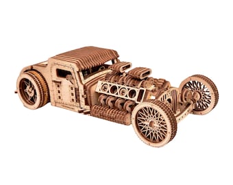 3D wooden puzzle DIY Vintage hot rod car model kit Laser cut mechanical puzzles Wood toy car, Hot Rod by WoodTrick