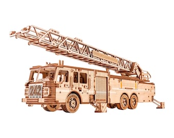 3D wooden puzzle DIY Fire truck model kit Laser cut mechanical puzzles Wood toy, Rescue Firetruck by WoodTrick