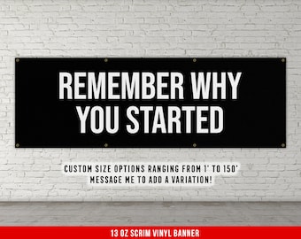 Remember Why You Started Banner - Motivational Home Gym Decor - Large Quote Wall Art - Weightlifting - Inspirational - Minimalism