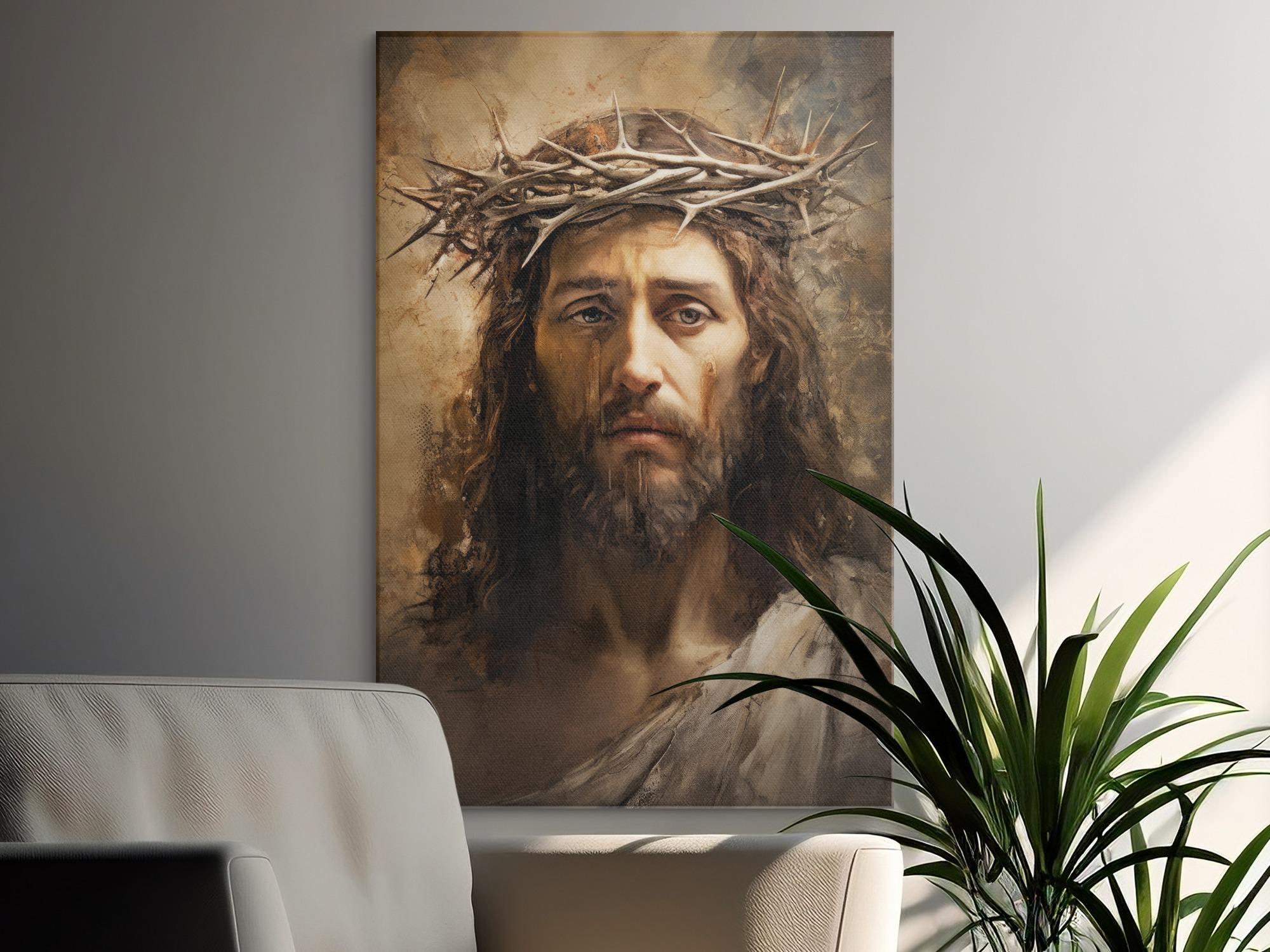 Jesus Crown of Thorns Canvas Print, Christ Portrait Wall Art, Christian ...