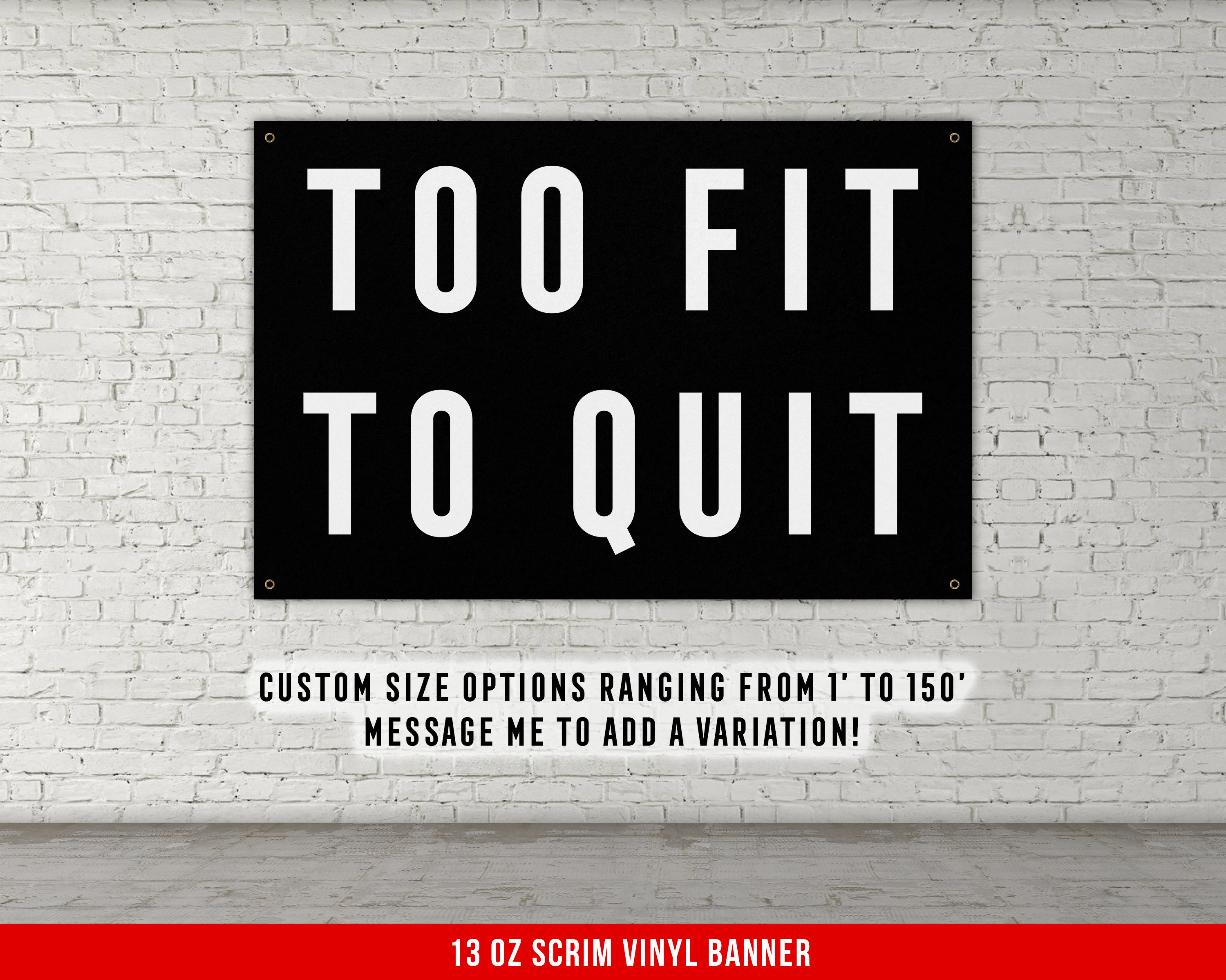 Too Fit to Quit Banner Home Gym Decor Large Quotes Wall Etsy
