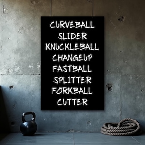 Baseball Pitches Poster, Baseball Wall Art Print, Baseball Room Decor, Funny Baseball Poster, Sports Motivation, Dugout Wall Art