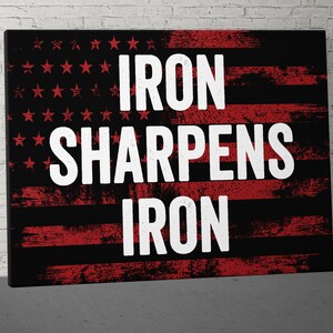 Iron Sharpens Iron Canvas - Home Gym Decor - Large Motivational Quote Wall Art - Weightlifting Fitness - Sports - Red