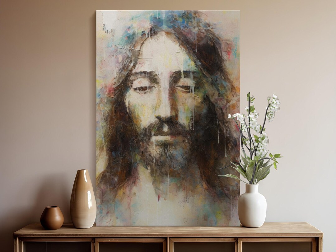 Abstract Jesus Wall Art Canvas Print, Modern Christian Painting ...