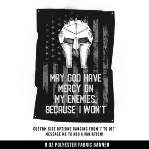 May God Have Mercy Cloth Banner - Home Gym Decor - Large Wall Art Quote - Weightlifting Workout - USA (Gray)