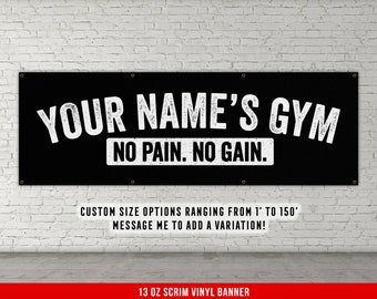 Your Name Custom Banner - Home Vinyl Decor - Large Quote Wall Art - Personalization - No Pain No Gain