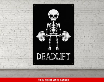 Deadlift Banner - Home Gym Decor - Funny Skull Large Wall Art - Weightlifting - Sports Inspiration