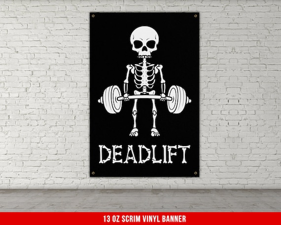 Deadlift Banner Home Gym Decor Funny Skull Large Wall Art Weightlifting Sports Inspiration