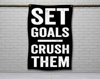 Home Gym Flag, Motivational Gym, Set Goals Crush Them Flag, Garage Gym Banner, Gym Decor Flag, Fitness Wall Flag