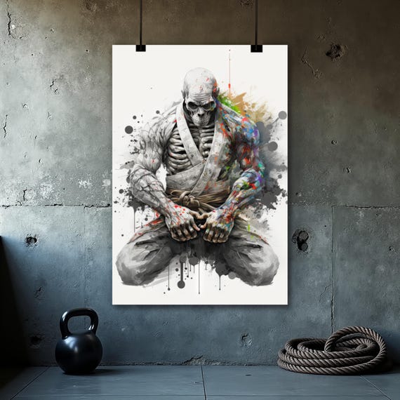 Jiu Jitsu Skeleton Poster, BJJ Wall Art, Grappling Art Print