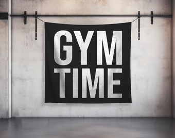 Gym Time Wall Tapestry - Gym Decor - Large Motivational Fitness - Weightlifting Art