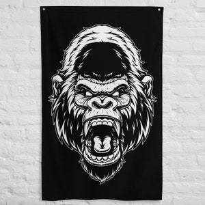 Gorilla Head - Gym Flag - Gym Banner - Gym Accessories - Gym Wall Art