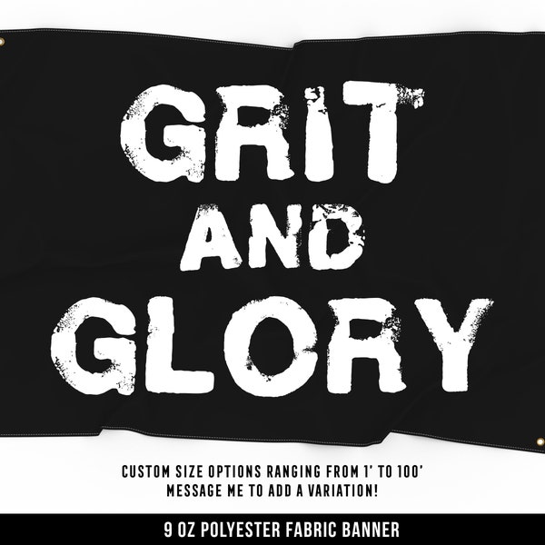 Grit And Glory Cloth Banner - Home Gym Decor - Large Wall Art Quote - Motivational Fitness Sign Flag