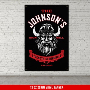 Custom Your Name Banner - Home Gym Decor - Large Motivational Quote Wall Art - Personalization - Vikings