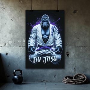 Gorilla Jiu Jitsu Poster, BJJ Wandkunst, lustigen Kampfkunst Dekor, Dojo Poster, Grappling Kunstdruck, Geschenk für Grappler, BJJ Motivation