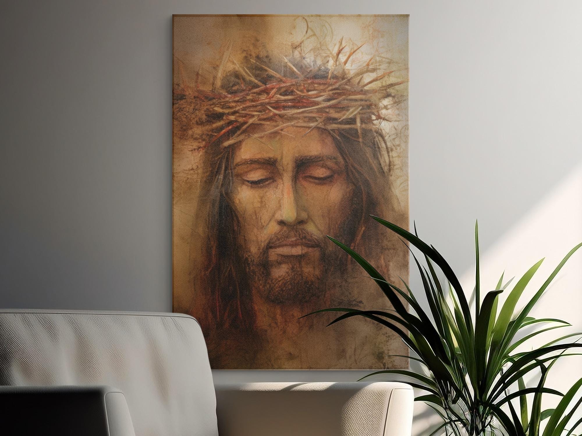 Jesus Christ Crown of Thorns Wall Art Canvas Print, Christian Religious ...