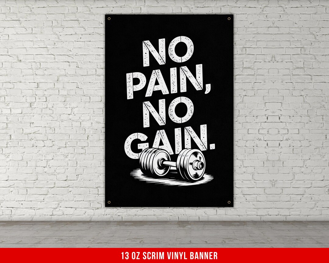 No Pain No Gain - Home Gym Banner - Fitness Motivation Decor - Workout ...