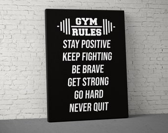 Gym Rules Canvas - Home Gym Decor - Large Motivational Quote Wall Art - Weightlifting Fitness Training - Garage Basement