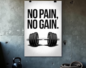 No Pain No Gain Poster, Home Gym Poster, Fitness Motivation, Bodybuilding Wall Art, Gym Wall Decor, Motivational Print, Office Wall Art
