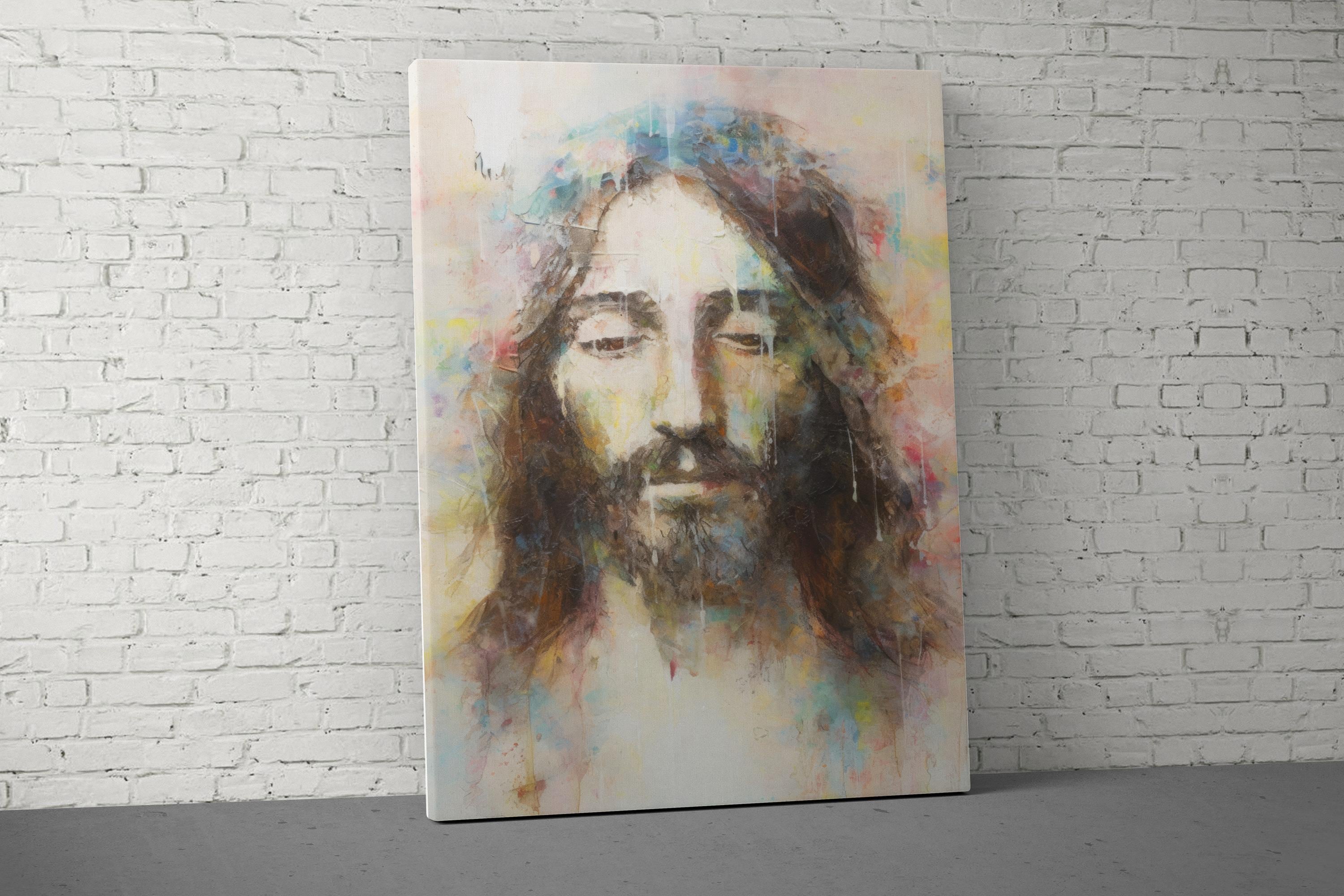 Abstract Jesus Wall Art Canvas Print, Modern Christian Painting ...