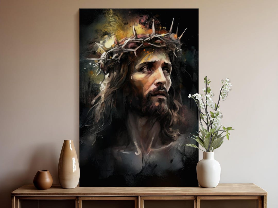 Jesus Christ Crown of Thorns Canvas Art, Religious Christian Wall Decor ...