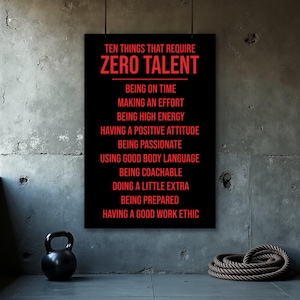 Zero Talent-affisch, motiverande citat-affisch, hemmagym-affisch, fitnessmotivationstryck, gymväggdekor, bodybuilding-affisch