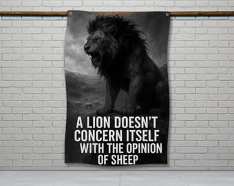 Motivational Lion Flag, Home Gym Flag, Lion Quote Wall Decor, Garage Gym Banner, Fitness Motivation, Distressed Look Flag, Gym Decor Flag