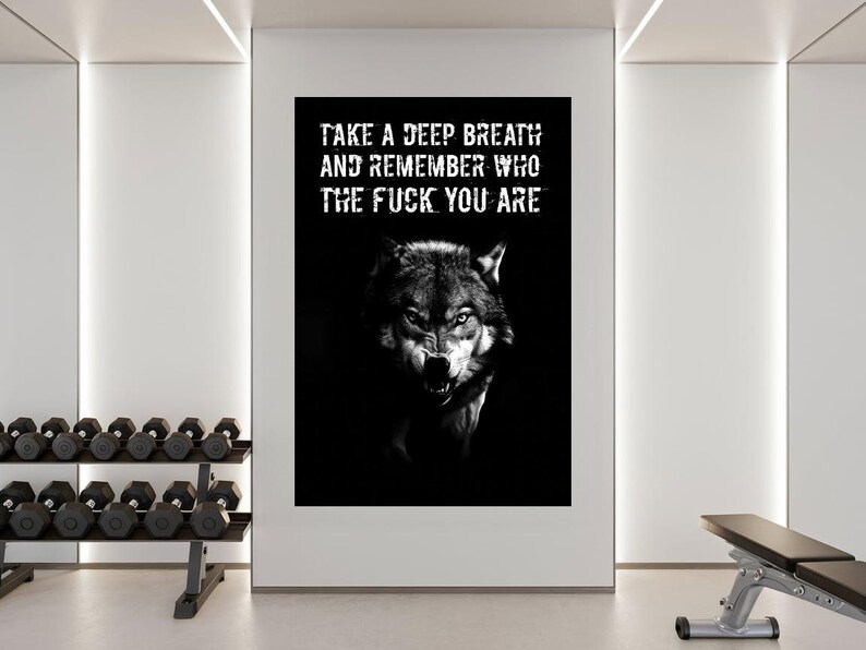 Take A Deep Breath And Remember Who You Are Wall Art, Motivational Wolf Poster, Inspiring Gym Decor, Fitness Room Decoration