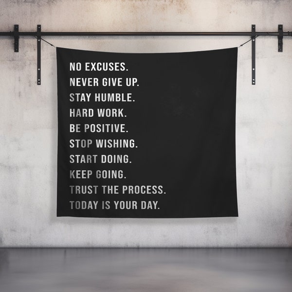 Motivational Quotes Wall Tapestry - Gym Decor - Large Motivational Fitness - Weightlifting Art