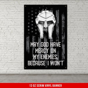 May God Have Mercy Banner - Home Gym Decor - Large Motivational Quote Wall Art - Weightlifting - USA (Gray)