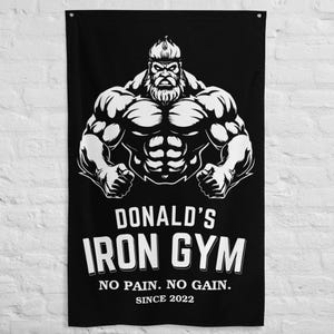 Custom Gym Flags - Home Gym Banner - Weightlifting Decor - Man Cave Wall Art - Gym Sign - Gym Gifts - Iron Viking